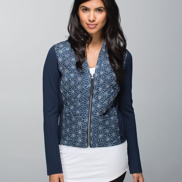 EUC Lululemon Cardigan&Again Jacket -Exploded Sashiko Star Inkwell Ghost/Inkwell - Picture 1 of 13